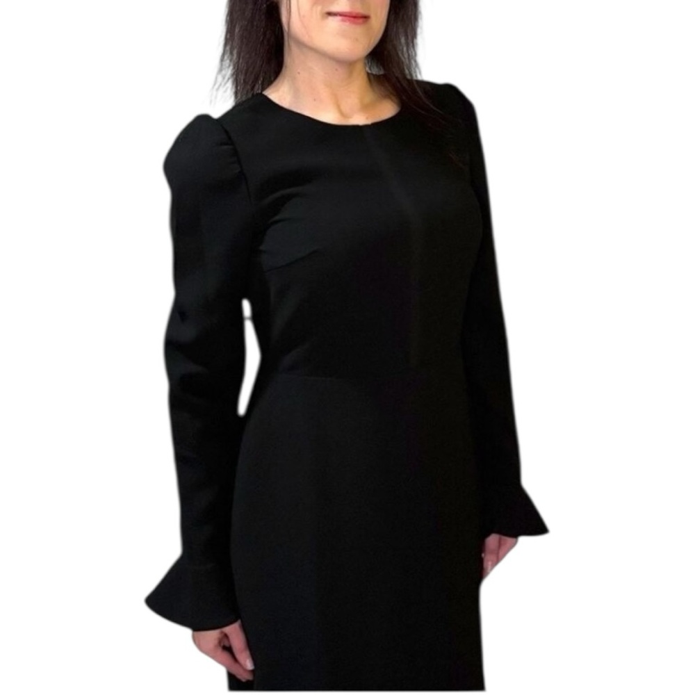 Club Monaco Black Cocktail Dress Sz 8 - Long Sleeve Sheath Midi Knee-Length